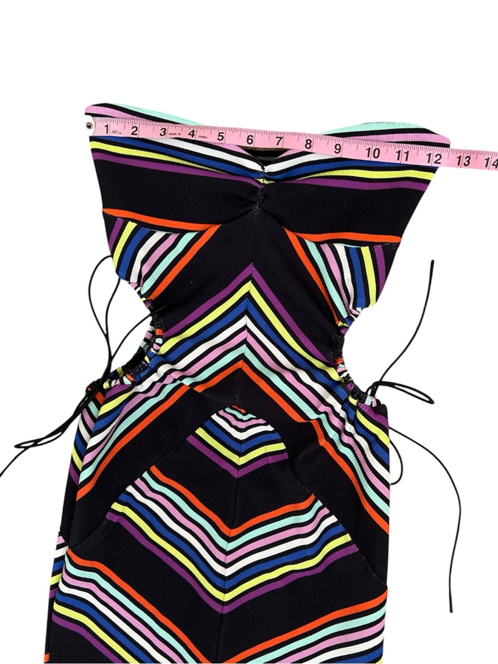 FLEUR DU MAL Striped Rib Chevron Cutout Midi Dress Multicolor Stripe XS - Picture 7 of 8